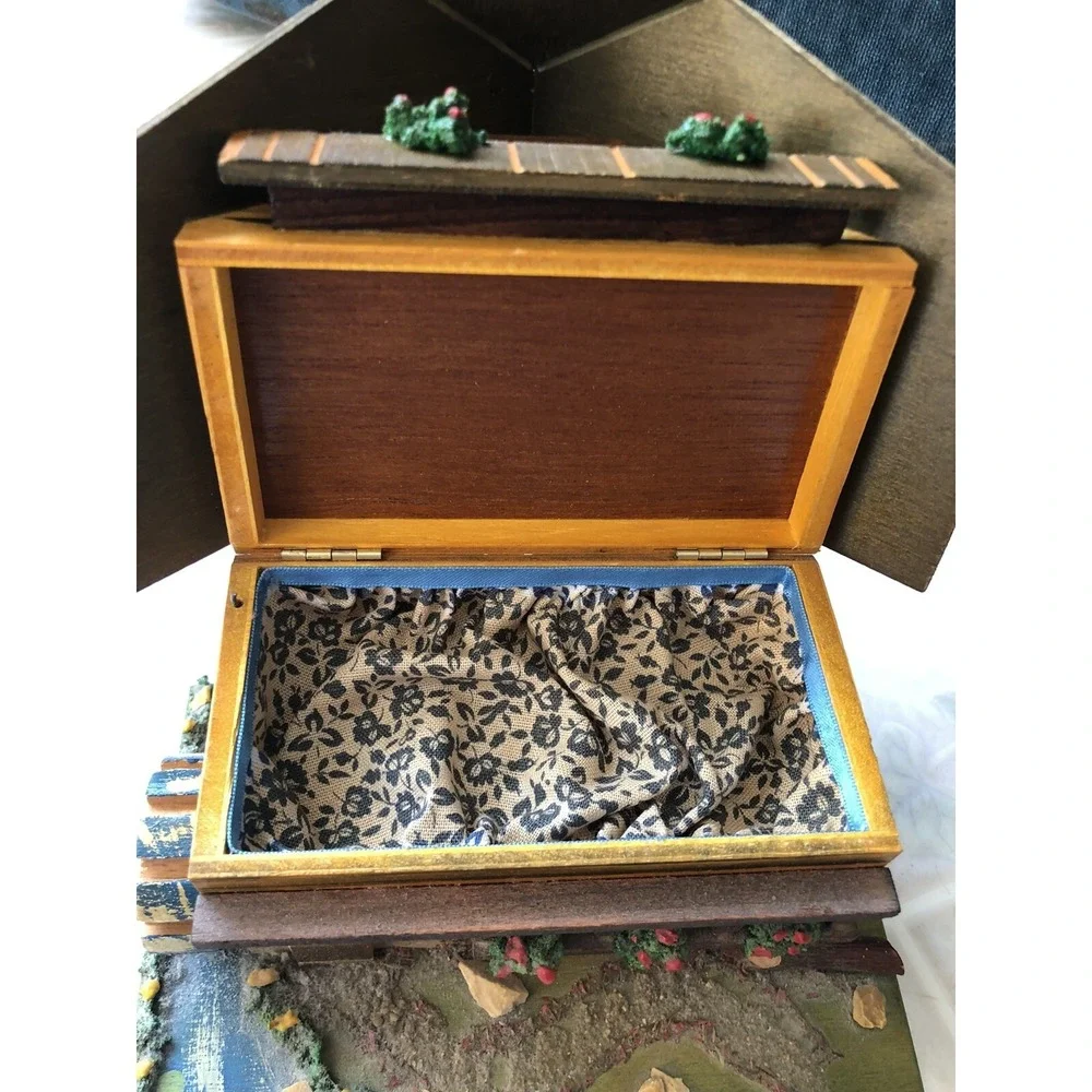 1970s‎ vintage Mill Chalet wooden jewelry Music box works Es steht Eine Muhle